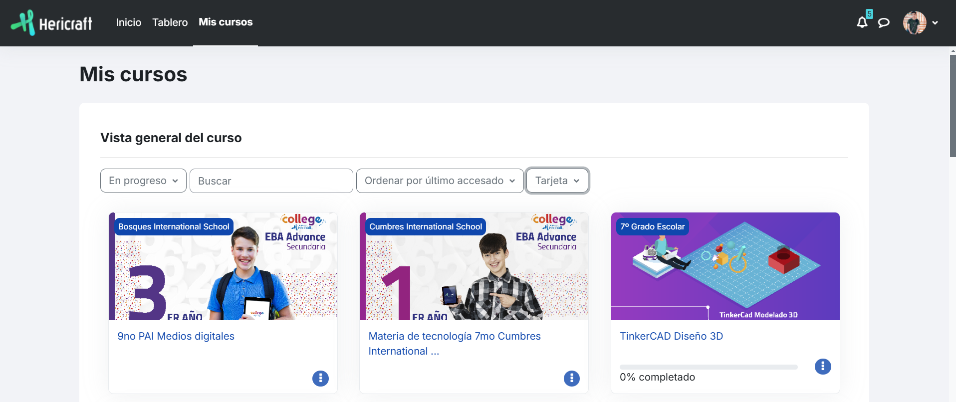Vista general de Mis Cursos